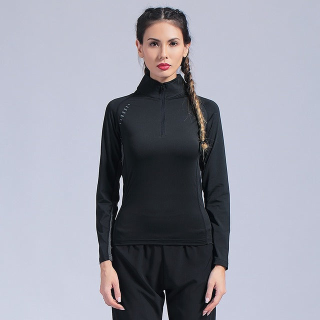 Yoga Fitness Zipper Reflective Shirts Long Sleeve Running jacket Gym Women 2019 Top Quick-drying Female Breathable Tee