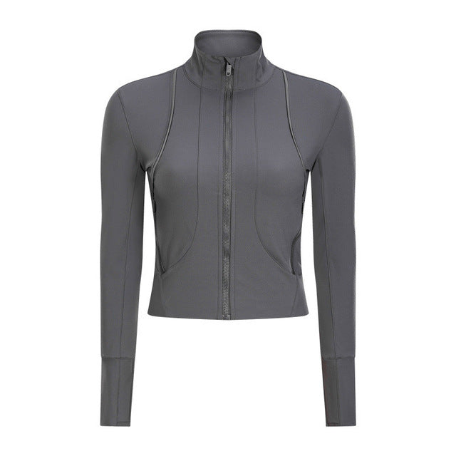 Colorvalue Naked-feel Fabric Fitness Sport Crop Jacket Women Full Zipper Slim Fit Workout Gym Coat with Zipper Pocket/Thumb Hole