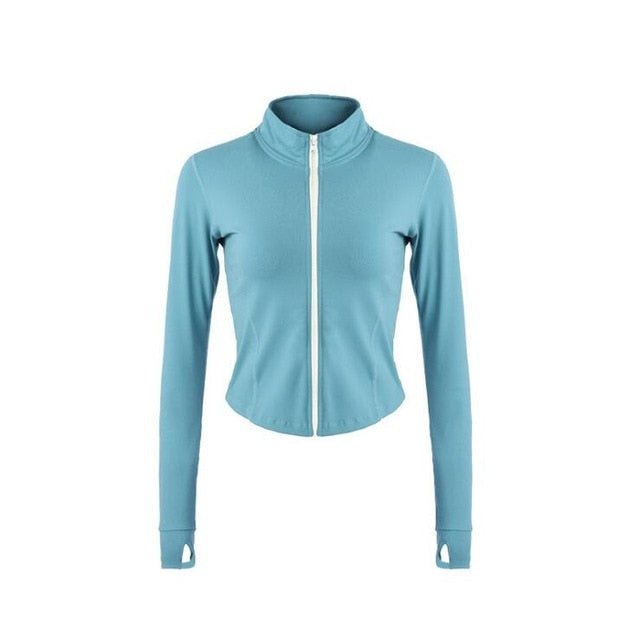 Autumn Sport Jacket Women Long Sleeve Zip Fitness Yoga Shirt Top Workout Gym Activewear Sport Running Coats Training Clothes
