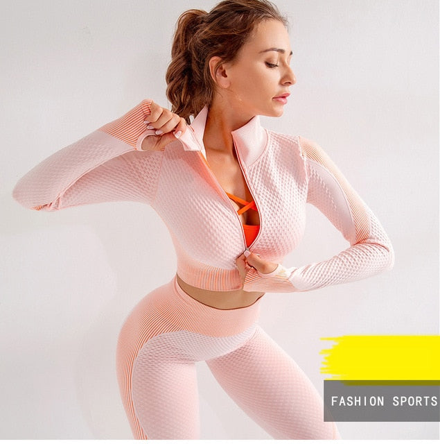 Running Jacket Women Long Sleeve Zip Fitness Yoga Shirt Top Workout Gym Activewear Sport Coats Training Quick Dry Nylon Spandex
