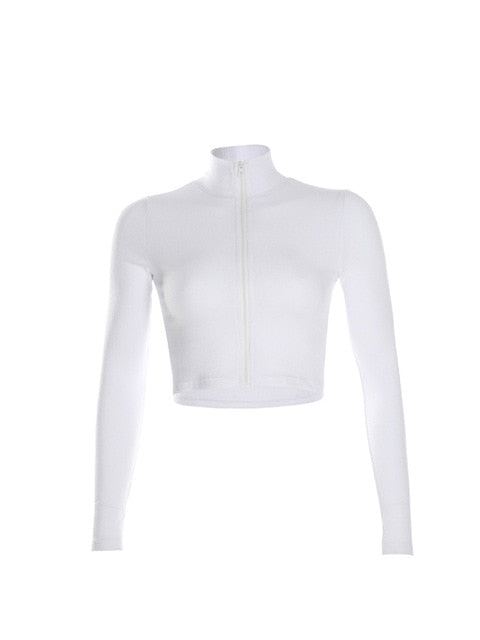 Mermaid Curve Spring Autumn New Style Thin Jacket Zipper Tight Yoga Long Sleeve T-Shirt Women Crop top Slim Fitness T-shirt Top