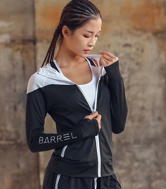FE531 Hooded Women Running Jacket Thumb Hole Yoga Jacket Zipper Jacket Fitness Clothing Top Sport Gym Sportswear Sweatshirt