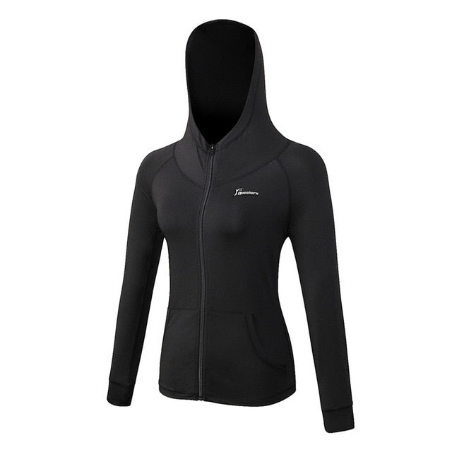 Queshark Women's Running Jacket Fitness Yoga Training Zipper Jacket Sports Hoodie Shirt Quick Dry Jogging Sportswear