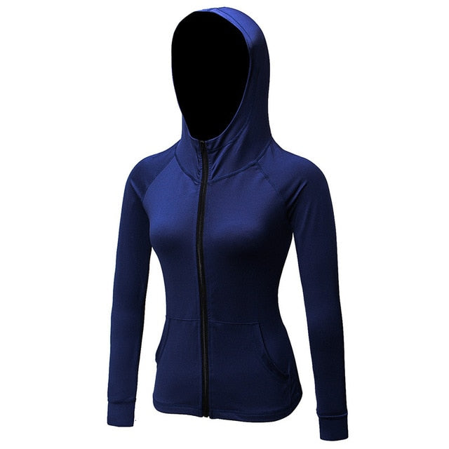 AtejiFey Women Yoga Tops Sport Hoodies Quick dry Long sleeve Sweatshirt Female Running sportswear Fitness Zipper Jacket Hat Coat