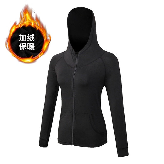 AtejiFey Women Yoga Tops Sport Hoodies Quick dry Long sleeve Sweatshirt Female Running sportswear Fitness Zipper Jacket Hat Coat
